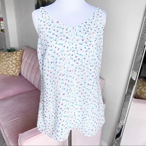 CAbi Keyhole Tank Top Women’s Size XS White Blue Confetti Polka Dot Colorful